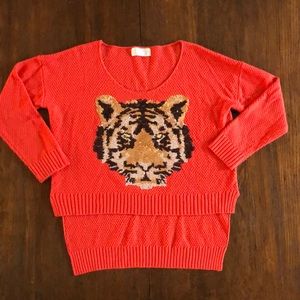 Orange sequin tiger face sweater